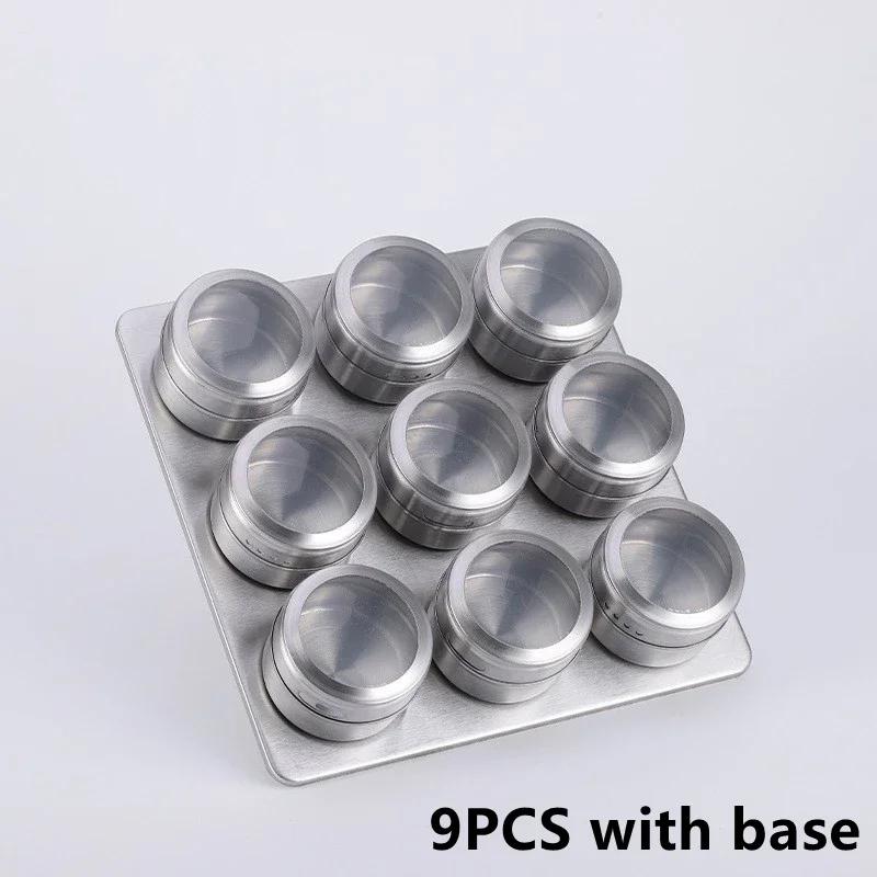 Magnetic Spice Tins Stainless Steel BBQ Spice Container Storage Box with Transparent Lid Kitchen Seasonings Herbs Spices Jars