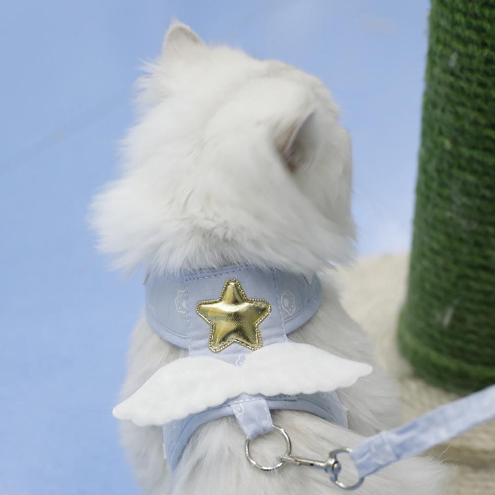 Angel Wing Cat Harness and Leash Set, Cute Kitten Vest Harness Escape-Proof Soft Mesh Walking Harness for Cats Small Dogs