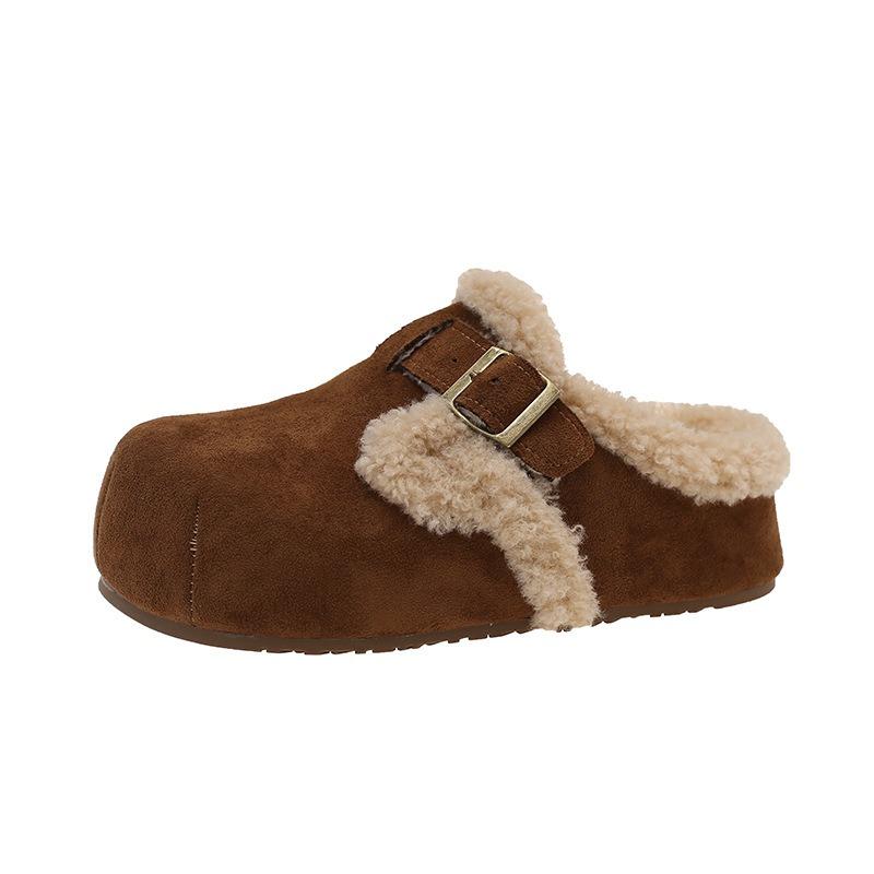 cm heightening thick-soled lamb wool shoes children's velvet warm cotton shoes leather bag head slippers outer wear