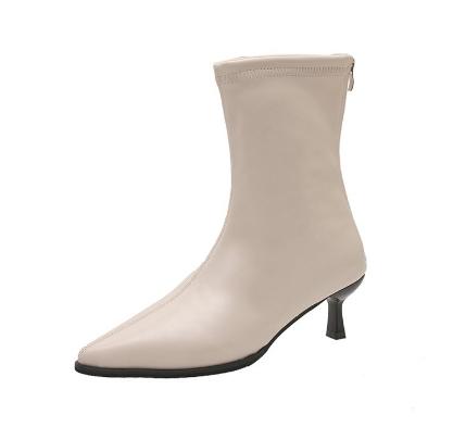 Large Size Women's Boots Korean Style Pointed Toe Fashion Boots Autumn Winter New Arrival Mid Heel Zipper Back Pull Short Tube