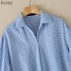 ZANZEA Women Casual Turn Down Collar Plaid Print Loose 3/4 Sleeve Blouse