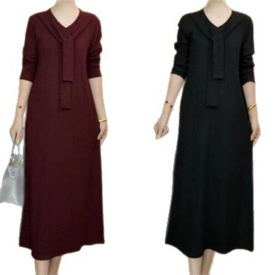 2025 Autumn/Winter Women's Long-Sleeve Loose Slimming Mid-Length Solid Color Dress