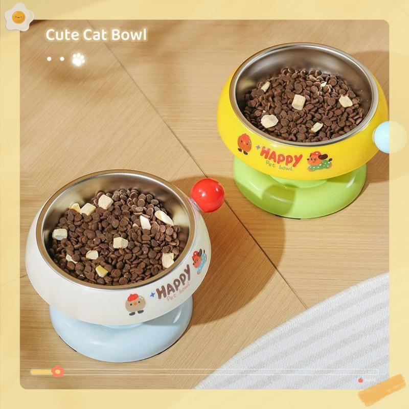 New High footed stainless steel cat bowl anti slip neck protection anti black chin cat food bowl cute cat dog universal pet bowl