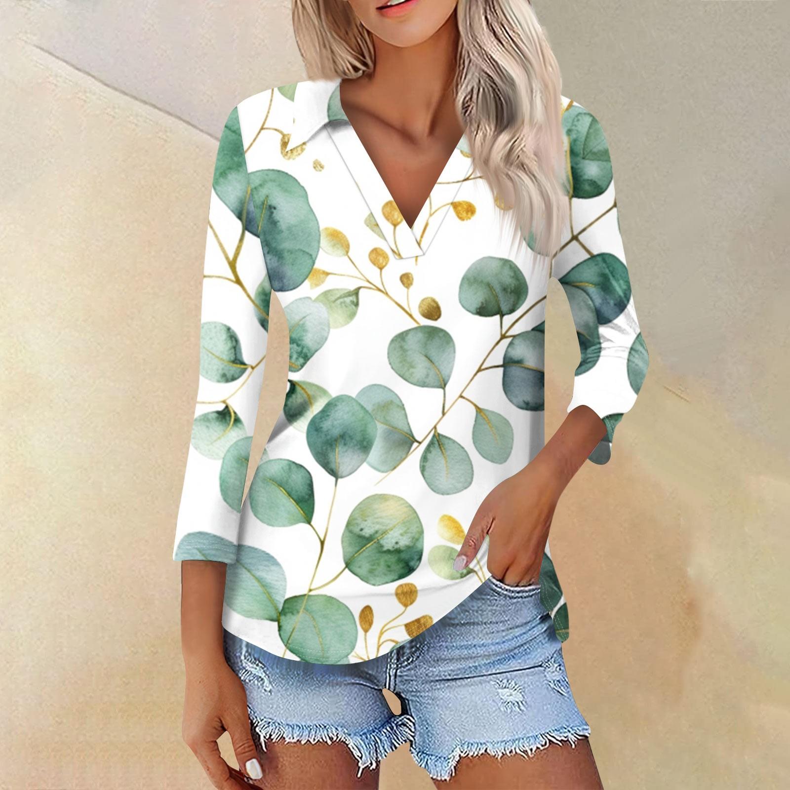 

Women s Summer Fashion Casual Print V-Neck Three Quarter Sleeve Shirt Top XXXL