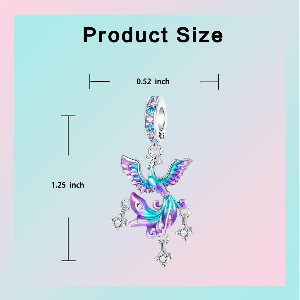 Copper Phoenix Bird Purple Pendant Charms Jewellery Fit Original Bracelet Necklace For Women Diy Gift