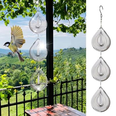3D Waterdrop Wind Spinner Bird Scare Decoration Outdoor Garden Yard Farm Hanging