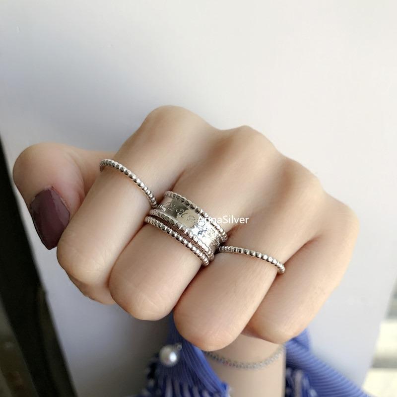 Adjustable Size Art Deco Geometric Ring Retro Simple Glossy Bead Ring Round Temperament Senior Niche Sweet