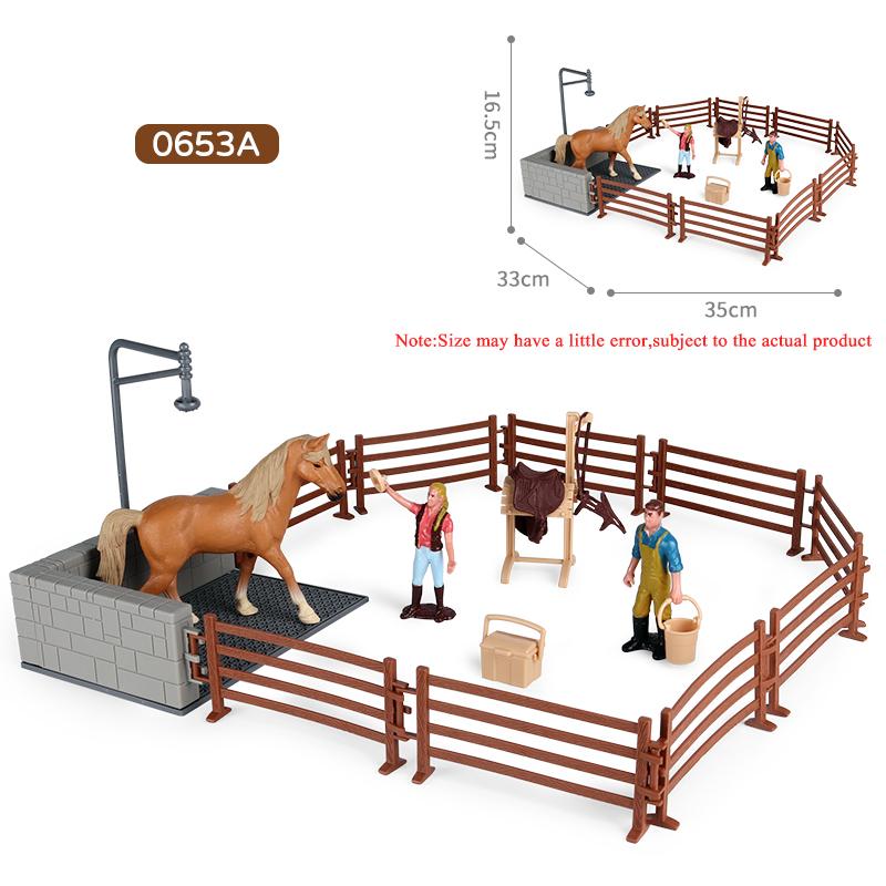 Oenux Bauernhof Stall Haus Modell Actionfiguren Emulierter Reiter Pferd Tiere Spielset Figur Niedlich Pädagogisches Kinderspielzeug Geschenk
