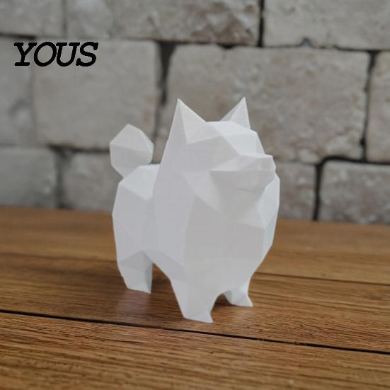 Dog Ornament Geometric Low-Poly Statue, 3D Printed Mini Ornament, White Cute One-piece Sculpture Puppy Figurine, Modern Desktop Decoration for