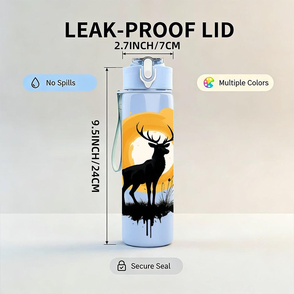 1PC Moon Elk Silhouette Pattern 750ml Color Plastic Sports Water Bottle Leakproof Flip Straw Lid Suitable for Sports Office Home Use