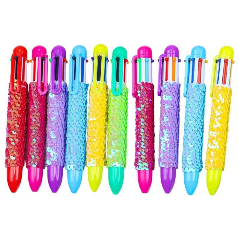 

10pcs Multicolor Pen 6 in 1 Retractable Ballpoint Pen Sequins Ballpoint Pen School Office Supplies for Writing 1