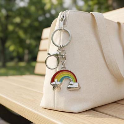 Rainbow Keychain Pendant Lightweight Metal Keychain Cloud Star Key Chains Creative Colorful Keychain