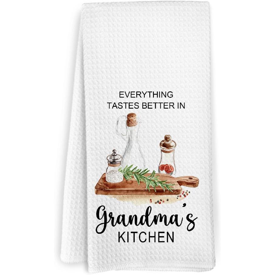 Nonna Gifts Kitchen Towels, Gifts for Nonni Grandma from Grandkids, Everything Tastes Better in Nonna's Kitchen Decorative Hand Tea Towels for