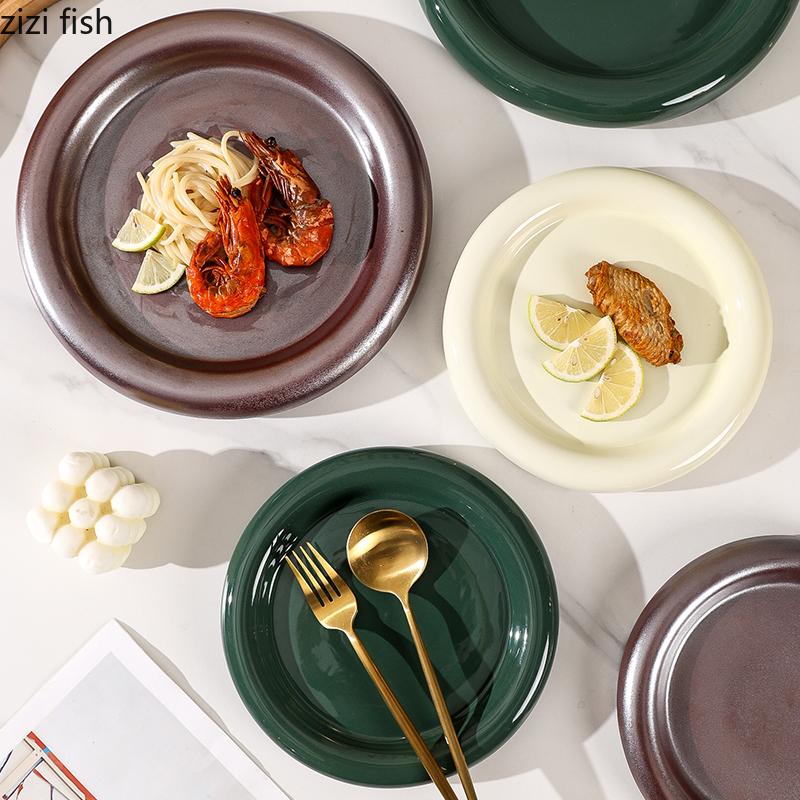 Jednokolorowy Okrągły Ceramiczny Talerz Obiadowy w Stylu Zachodnim Talerz na Stek Talerz na Makaron Talerze do Sushi Talerz Sting Talerzyki Deserowe Miska na Owoce