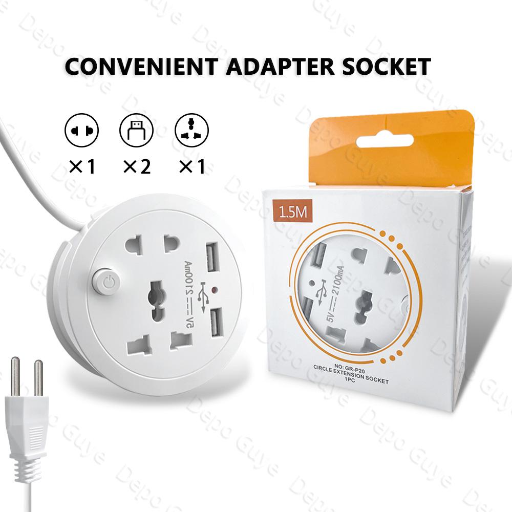 

Travel Adapter Socket,EU Standard Plug,White Universal Five Hole Socket with Dual USB Power Portable Outlet with Cable 1.5m White