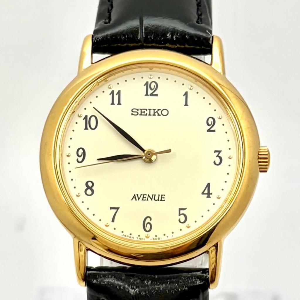 Used [New Battery] SEIKO Avenue Ladies Watch Gold 7N01-6D50 410293 New Belt