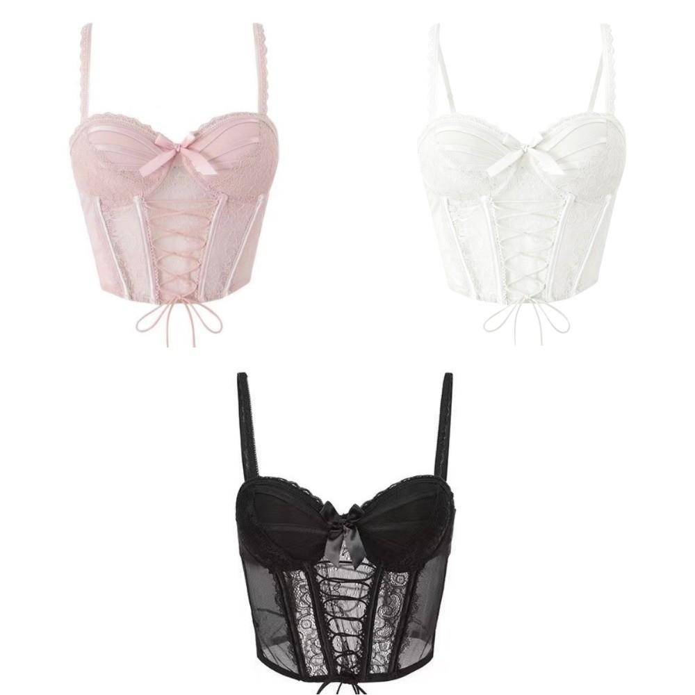 Ruffle Lace Corset Bowknot Slim Crop Tops Sweet Lace Flower Camisole Spicy Girls