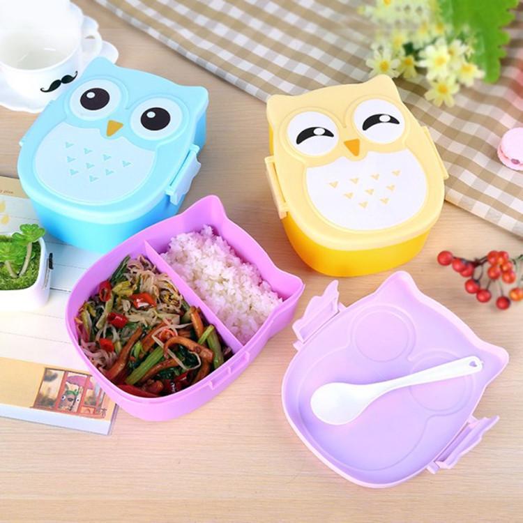 Cute Owl Lunch Bento Box for Kids – Insulated, Microwave-Safe, Sealed Plastic Meal Container