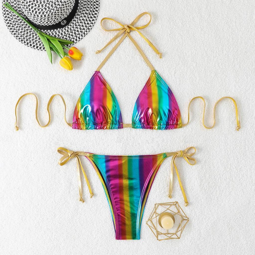 Women's Reflective Gold Silver Hot Stamping One-Piece Swimsuit