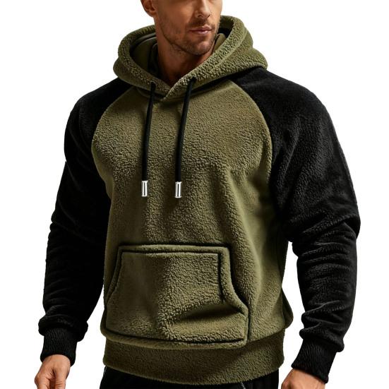 Men Fluffy Hoodie Fuzzy Loose Pullover Hoodie Casual Warm Hooded Fleece Sweatshirt with Pocket Drawstring for Autumn Winter Street Wear