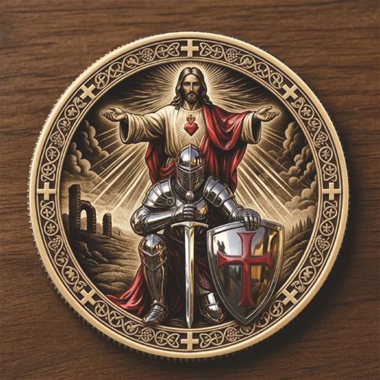Helig Beskyddare Kristet Utmaningsmynt Riddare Bön Design Minnesmynt Tro Symbolik Andlig Gåva