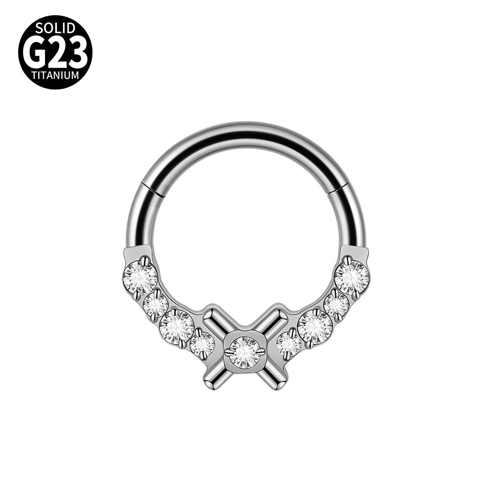 1pc G23 Titanium Split Ring with Multi Slanted Marquise Round White CZ Septum Nose Ring Cartilage Helix Tragus Piercing Jewelry