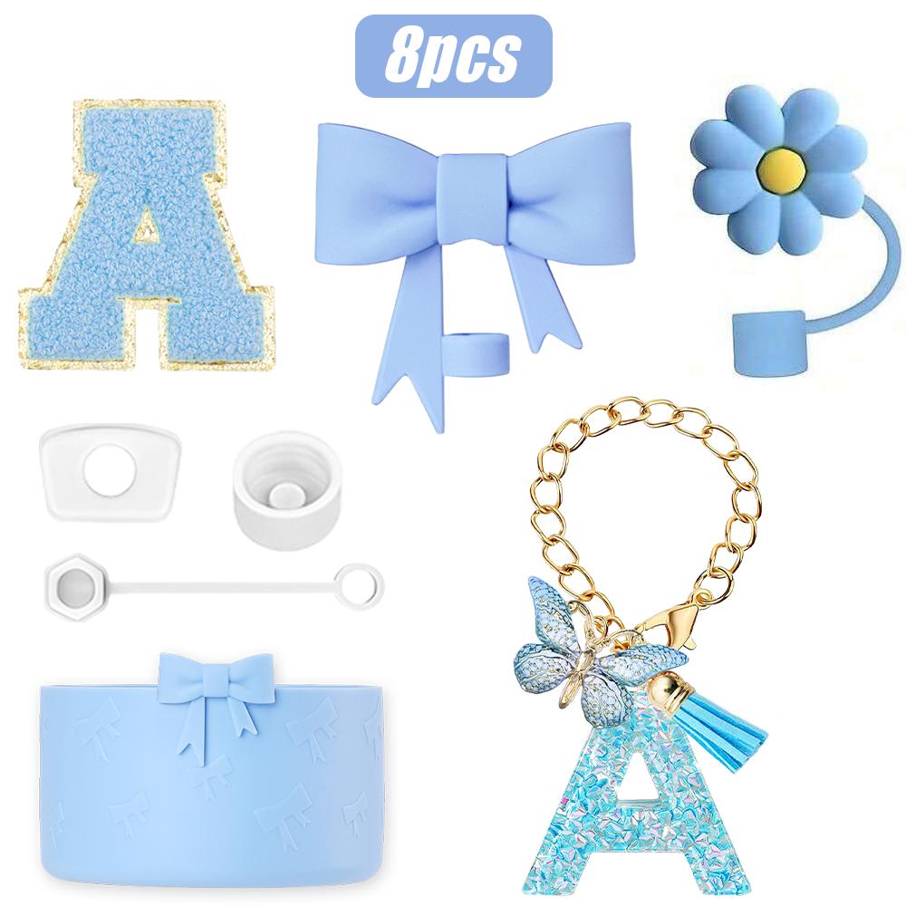 

8PCS Cup Accessories Set for Stanley Cup 30oz 40oz, A-Z Initials Decorations, Including Silicone Straw Cover Cap