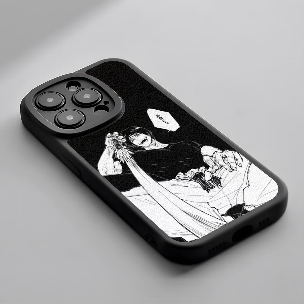 Super Cool Toji Fushiguro Anime Man Phone Case For iPhone 16 15 14 13 12 11 Plus Pro Max Luxury Lambskin Silicone Cover Black