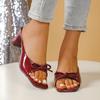 2026comfortable Low Heel Square Head Sandals Sweet Bow Silk Thick Heel Slippers For Ladies Outwear Red Slides Red Heels Black