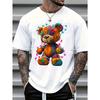 Men's Summer 100 Cotton Fashionable Casual Sports Loose Large Cartoon Teddy Bear Pattern Printed Round Neck Short Sleeve T-shirt