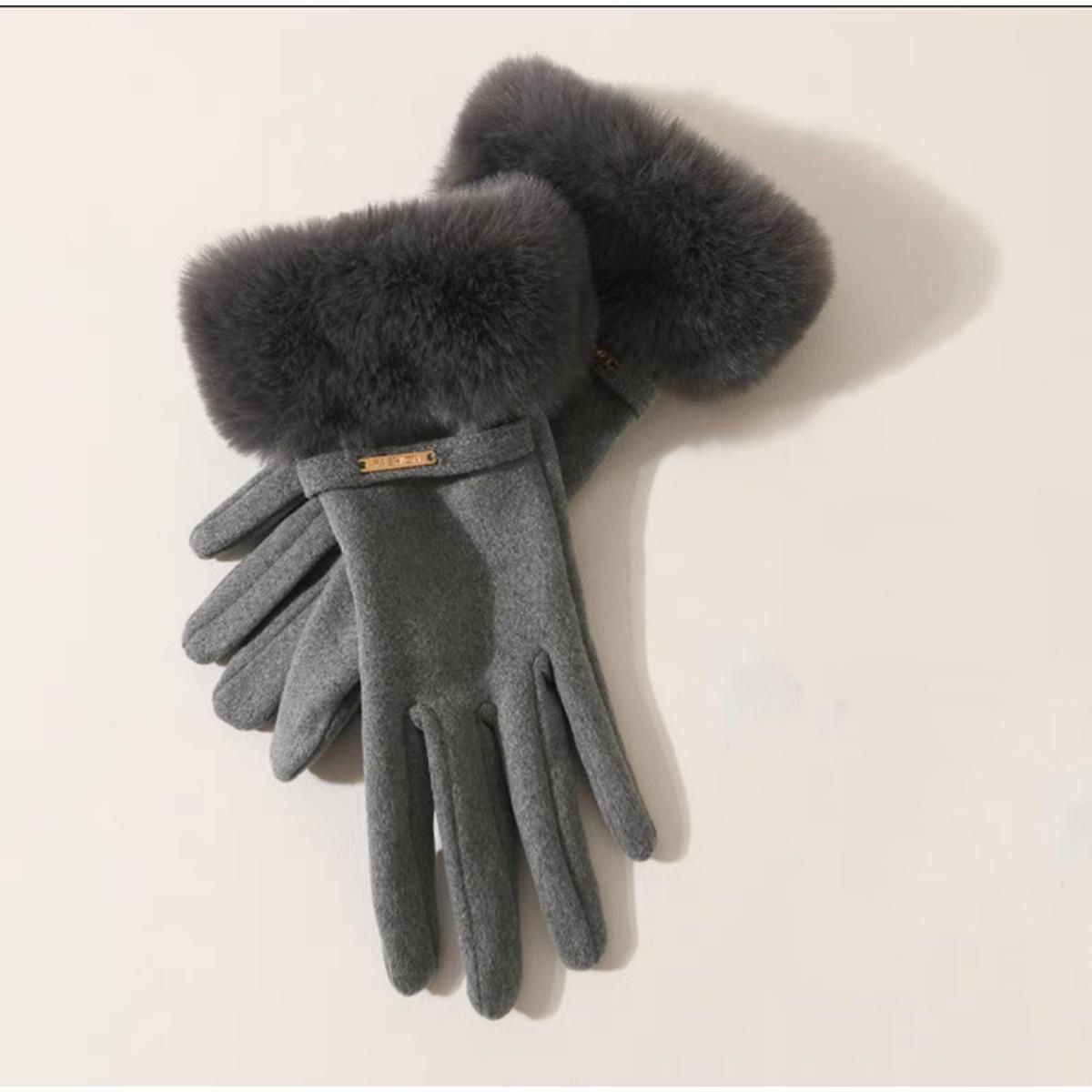 

Женские теплые перчатки из бархата, ветро- и холодостойкие, с сенсорным экраном для езды на велосипеде и вождения, толстый бархат для путешествий на открытом воздухе, зимние перчатки 1 pairs серый