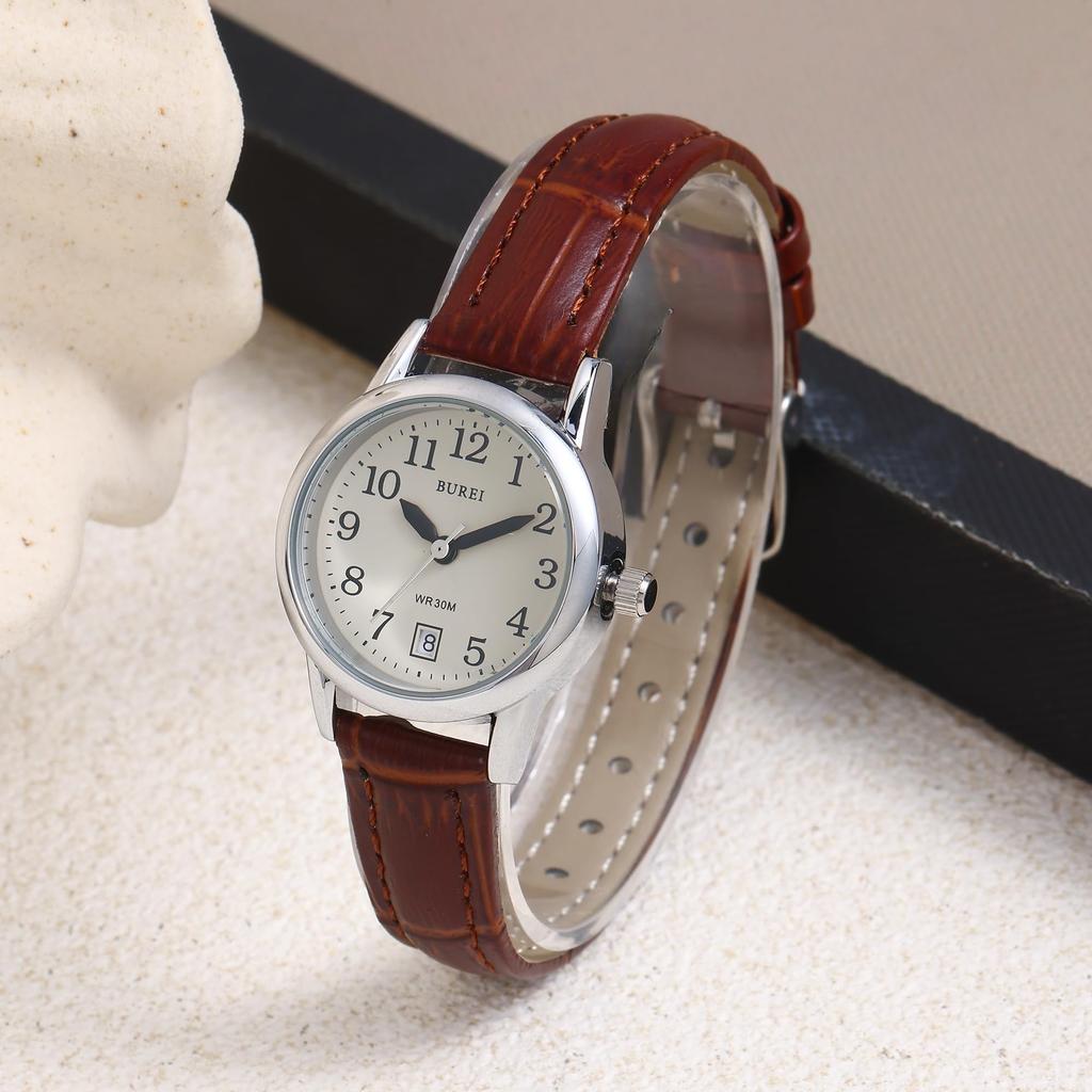 BUREI Date Leather Simple Women's Watch, Waterproof, Quartz, Display, Strap, Slim, Stylish,