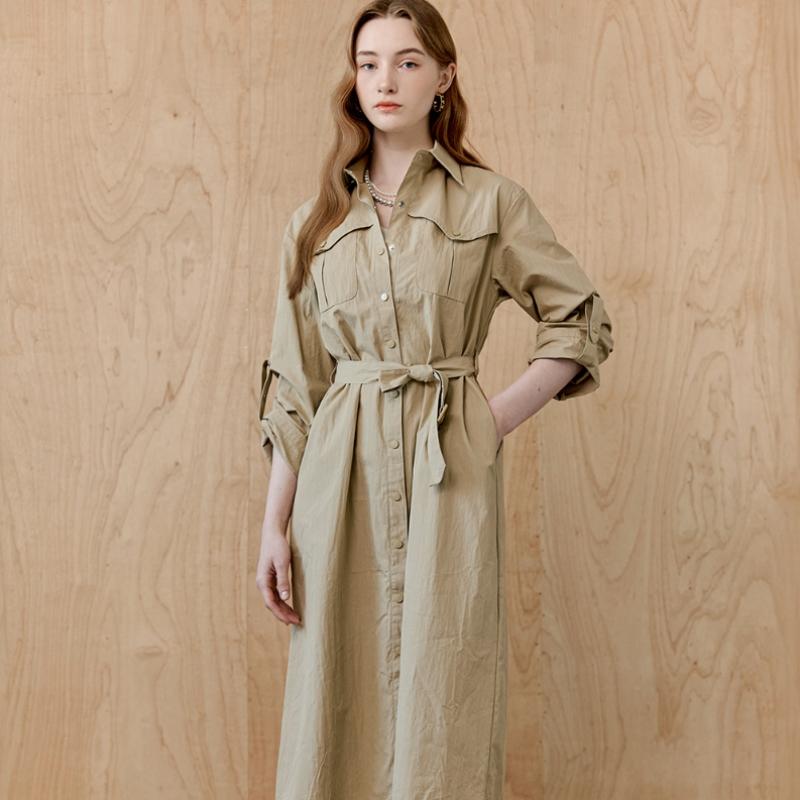 MAXZA Belted Trench Shirt Dress With Out Pockets Zd05qp003on