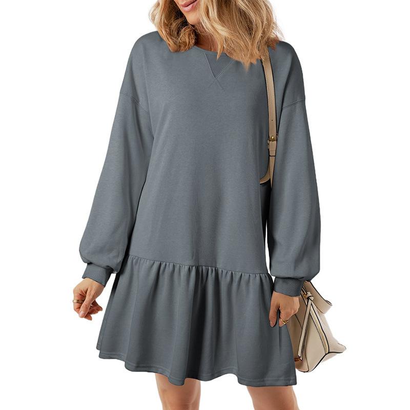 Ribbed Knitted Splicing Solid Color Long-sleeved Casual Mini Dress