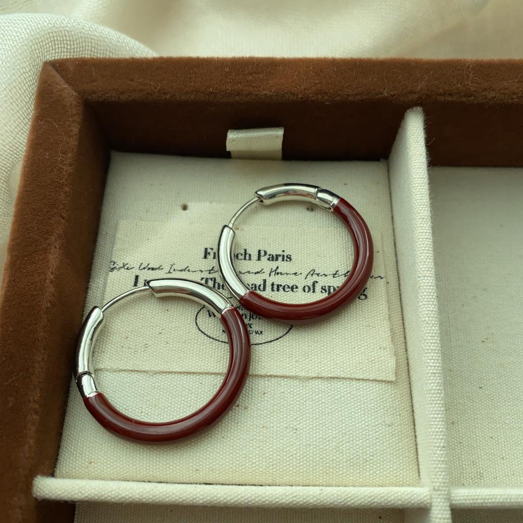 Classic Ring Ear Buckle Earrings Advanced Simple Color Splicing Atmospheric Light Luxury Niche Design Exquisite Temperament Earrings