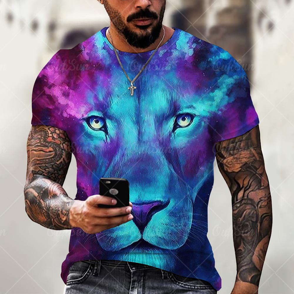 Summer New Men T-shirt O-neck Short-sleeved T-shirt Animal Lion Tiger 3D Printing Top Oversized Clothes Youth Casual T-shirt