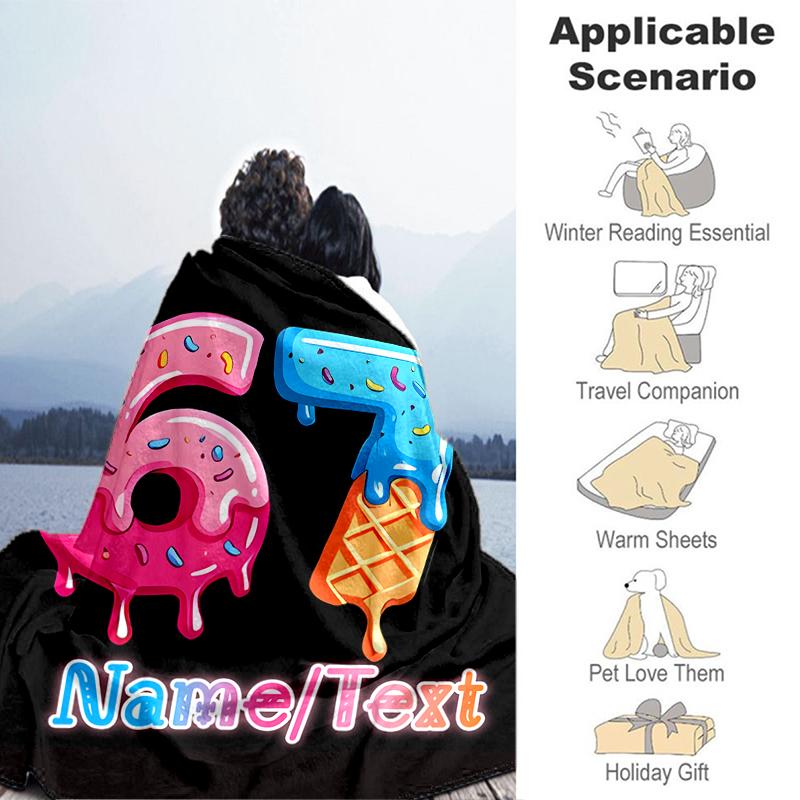 1PC Custom Name "Sweet 67th Celebration" Flannel Blanket Versatile,all-season Throw Suitable for the Living Room,bedroom,camping,travel,and Gift