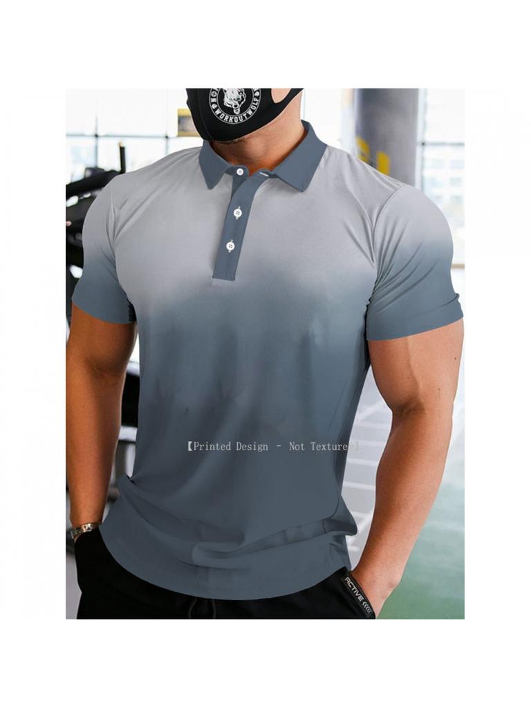 Printed Design – Non-Textured Summer Men's Short-Sleeved Polo Shirt, Fashion Golf Shirt, Cool Color Landscape Digital Print Pullover Lapel Casual