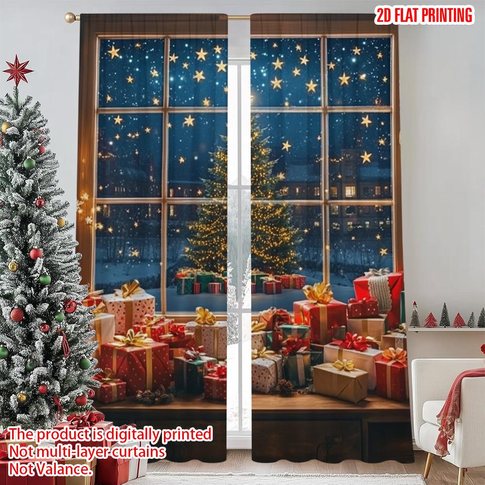 

2pcs 2D flat printing Merry Christmas Curtain Festive Christmas scene Versatile Fabric Without Electricity Spring Party & 52.50×116.00 CM 2pcs