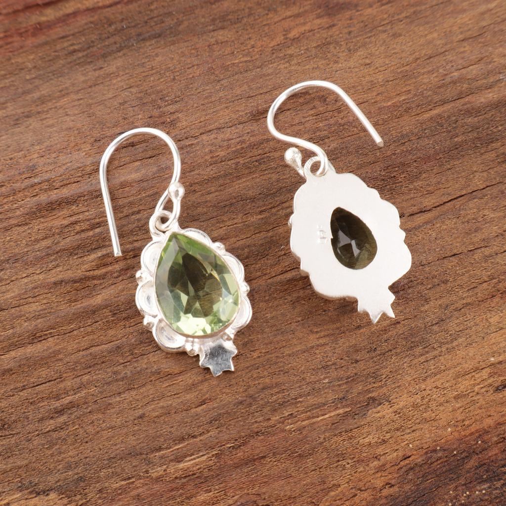Green Amethyst Gemstone Jewelry, Handmade Silver Earrings, 925 Solid Sterling Silver Earrings, Beautiful For Thanksgiving Gift