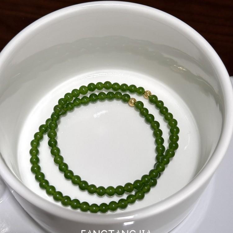Sugar Cube House Elegant and flattering green jadeite beaded elastic bracelet, light luxury niche bracelet for women