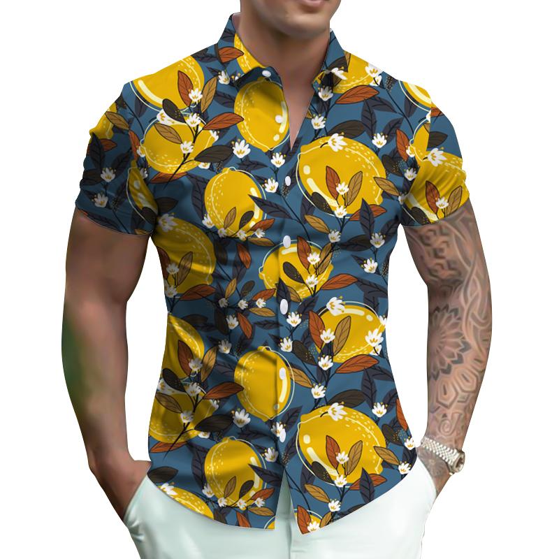 

2023 внешняя торговля новая летняя рубашка с короткими рукавами с цветочным принтом повседневная модная мужская верхняя рубашка S красный