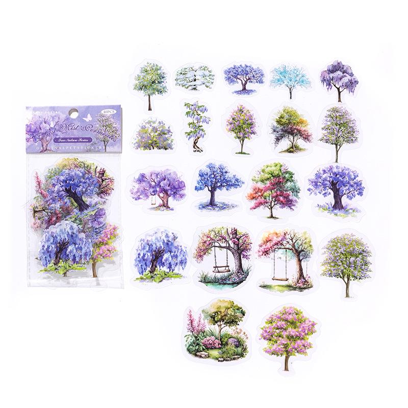 Sugar Poetry Sticker Pack: Tree Nature Series - Retro Green Plant Decorations for Journals & DIY Collages