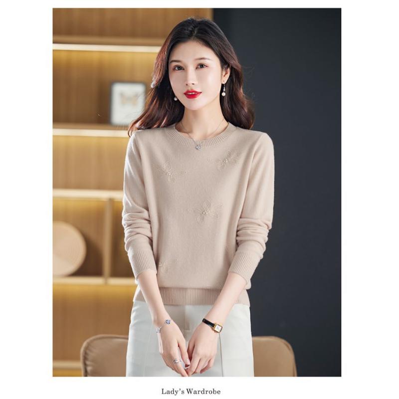 Women's Round Neck Solid Color Sweater Autumn and Winter Versatile Base Shirt Top