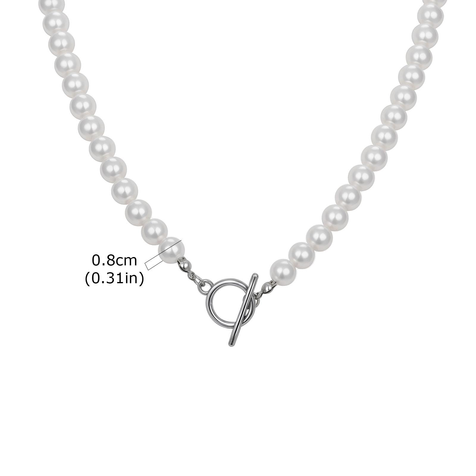 

Fashion Metal OT Buckle Imitation Pearl Necklace for Men Women, Light Luxury Handmade Beads Neck Chain Jewelry Unisex 45cm