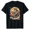 Samurai Katze T-Shirt Japanische Ukiyo-e Katze Samurai Grafik T-Shirt Kirschblüte Katana Krieger Shir