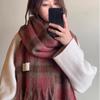A Thick Long  Korean Style Versatile and Warm Autumn and Winter Checkered Tassel Shawl with Mohair