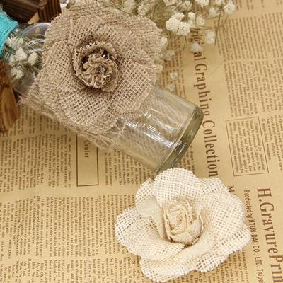 2 peças 9cm flores de juta serapilheira artesanais rosas shabby chic decoração rústica para casamento mesa festa de natal suprimentos faça você mesmo