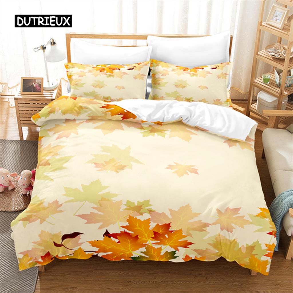 Leaf Queen Dimension Bed Cover Kit Maple Leaf Bed Cover Kit Bedding Digital Printing Bed Linen King Dimension Size Bed Cover Kit Bed Cover Kit