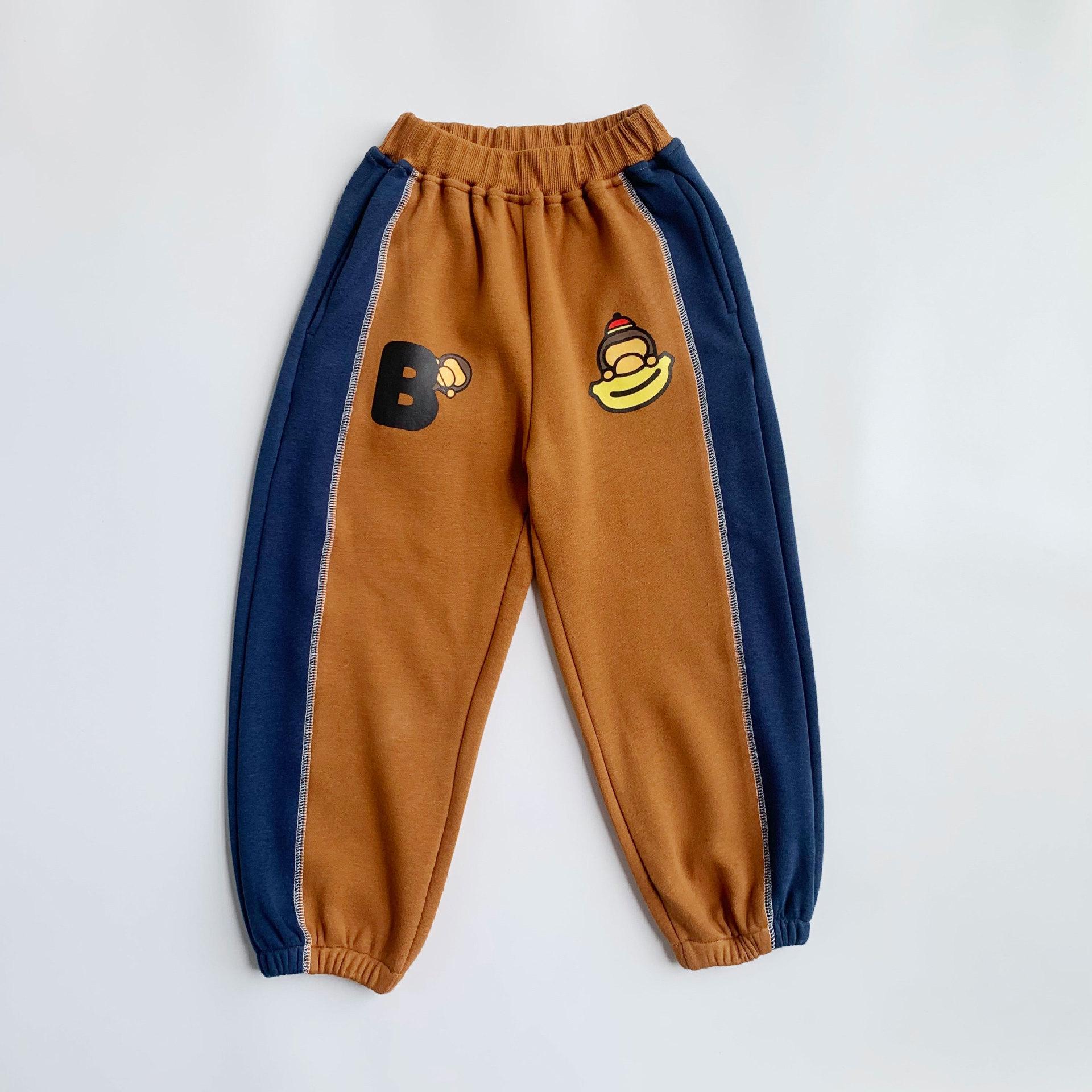 

«Зимние японские брюки для мальчиков 2025 года»: Спортивные штаны из плюша с цветными блоками 100 cm кофейный